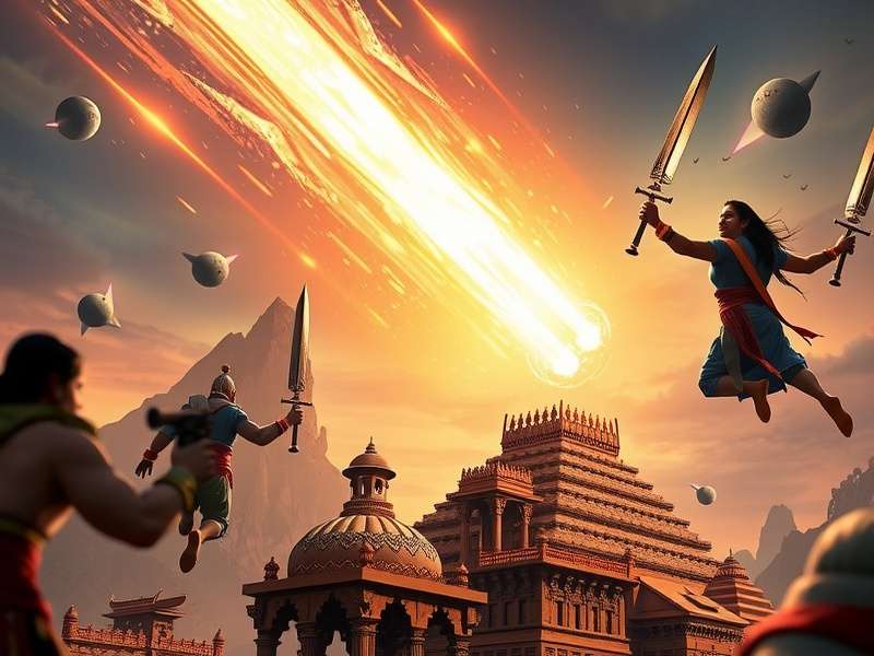Overlord Meteor Conqueror game banner showing meteor shower over ancient Indian city